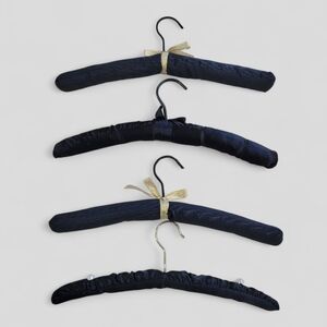 Set of Vintage Black Satin Padded Hangers with Gold And Pearl Accents